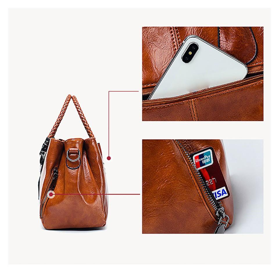 Retro Triple Crossbody Bag in Waxed and Oiled Leather - Boston Style