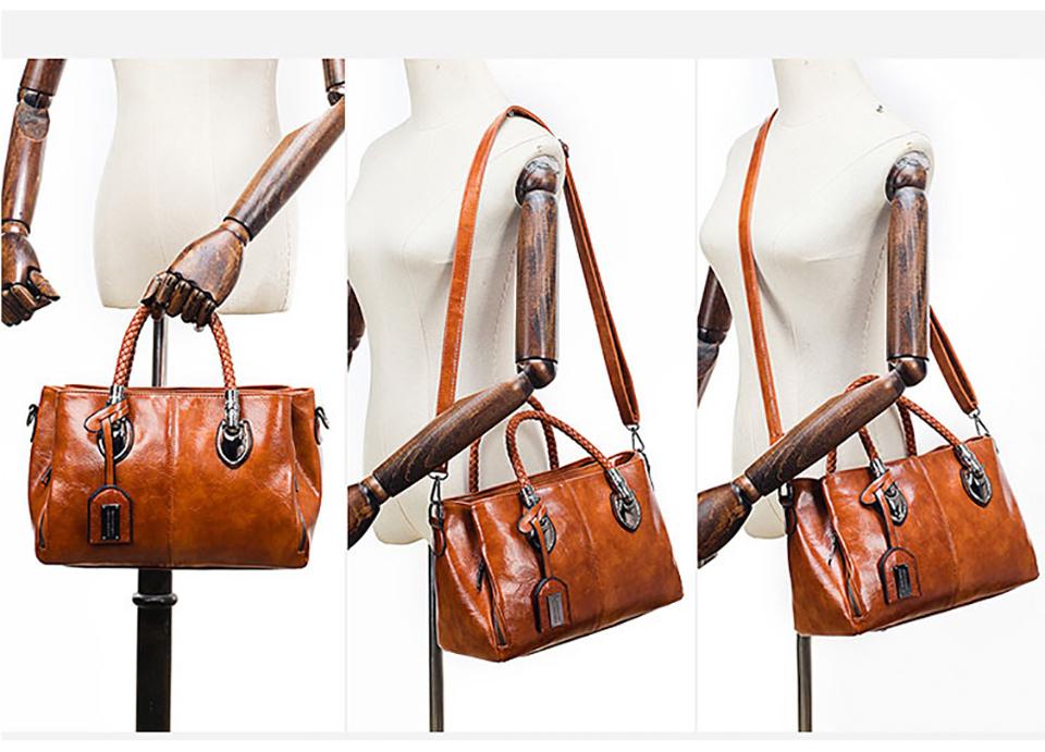 Retro Triple Crossbody Bag in Waxed and Oiled Leather - Boston Style