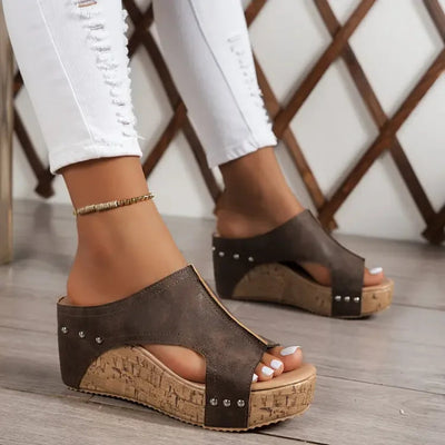Faith - Elegant Rubber Sole Buckle Wedge Sandals
