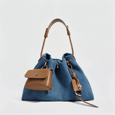 Women's Genuine Leather Denim Patchwork Cool Hobo Bag