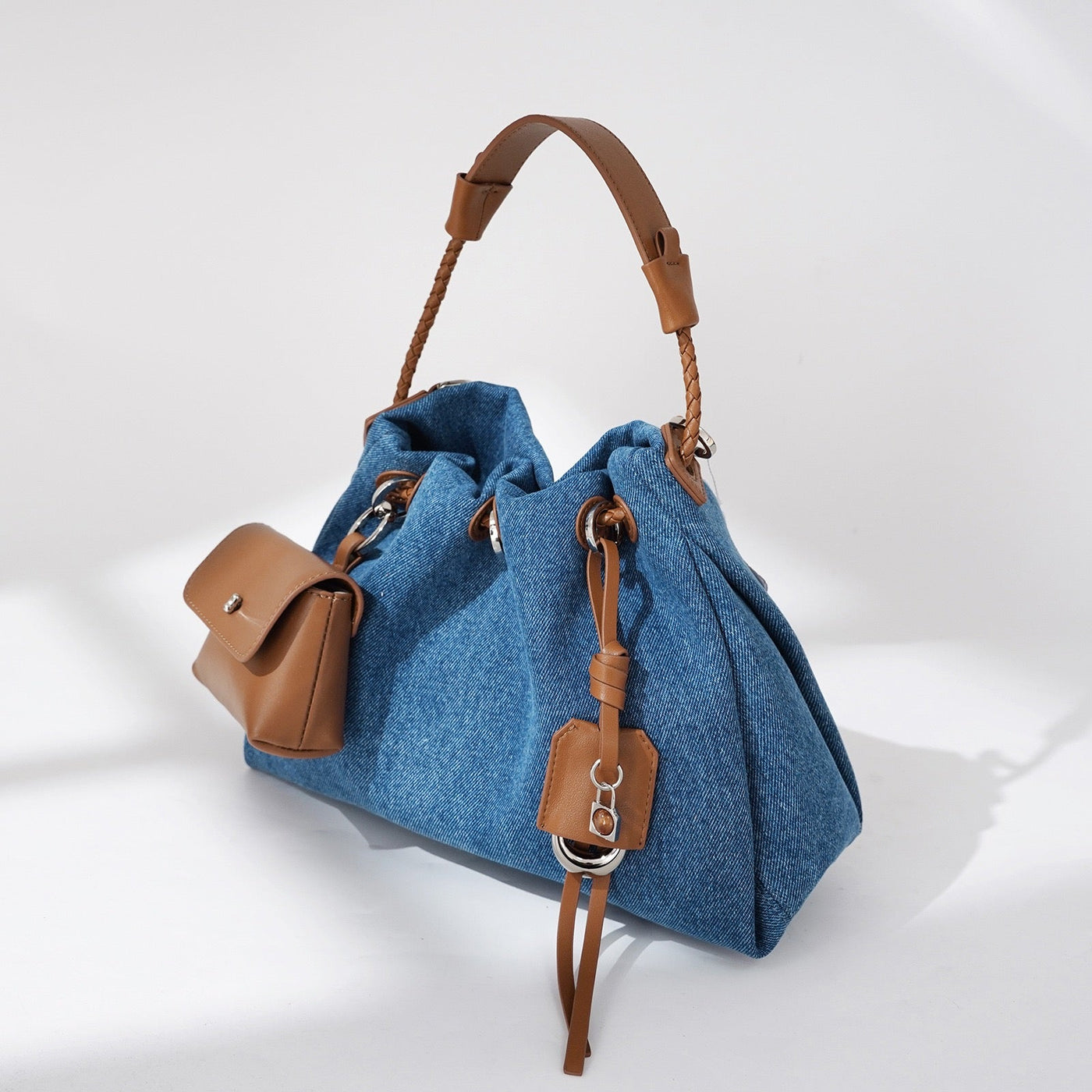 Women's Genuine Leather Denim Patchwork Cool Hobo Bag
