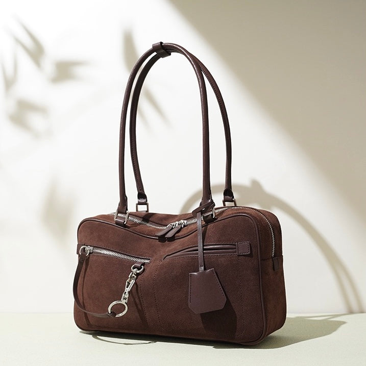 Women’s Matte Leather Pillow Shoulder Bag – Vintage Tote for Daily Commute