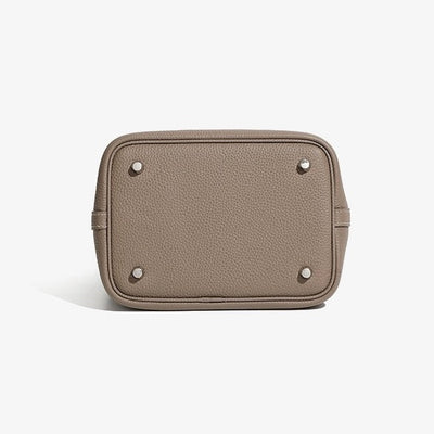 Women's Genuine Leather Silver Buckle Basket Bag