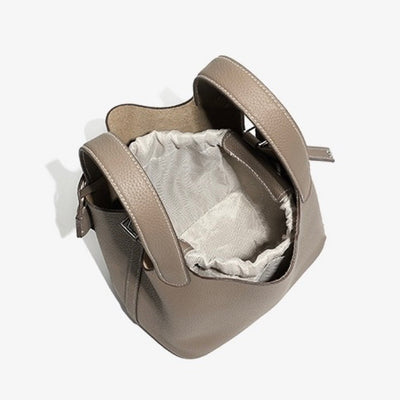 Women's Genuine Leather Silver Buckle Basket Bag