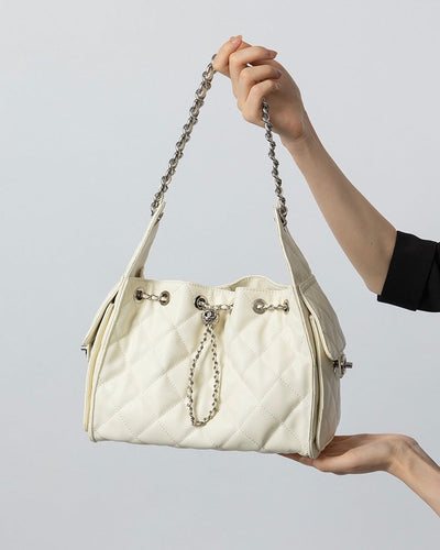 Genuine Leather Caviar Pattern Large Capacity Bucket Shoulder Bag