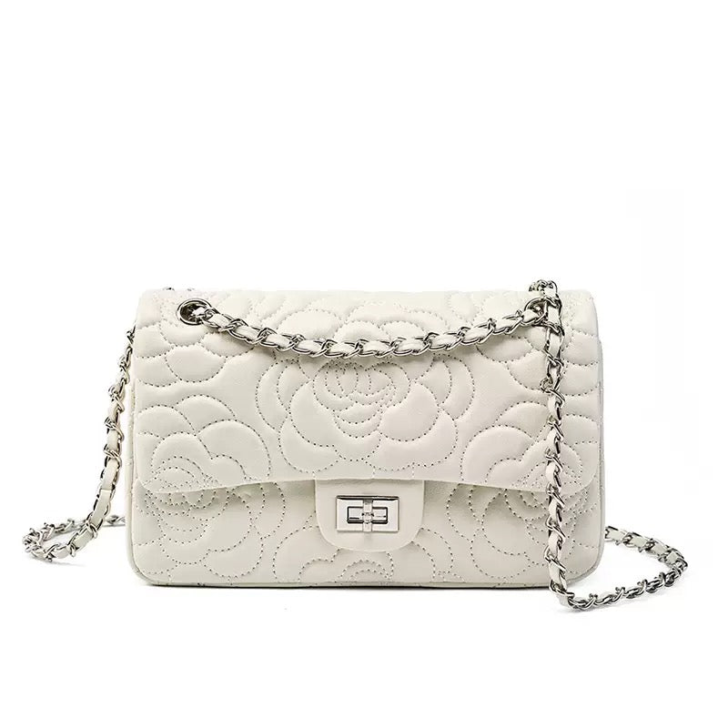 Women’s Genuine Sheepskin Quilted Camellia Chain Crossbody Bag