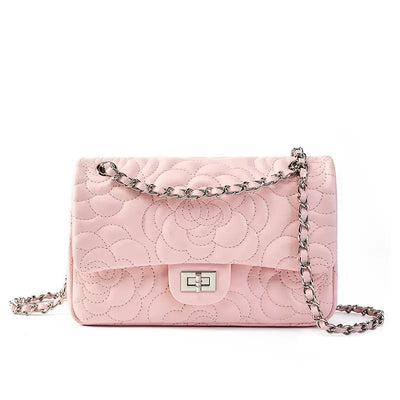 Women’s Genuine Sheepskin Quilted Camellia Chain Crossbody Bag