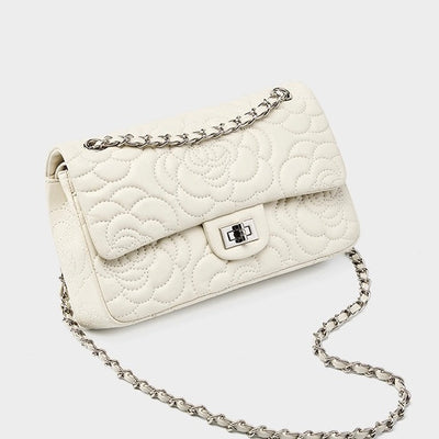Women’s Genuine Sheepskin Quilted Camellia Chain Crossbody Bag