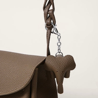 Exquisite Genuine Leather Crossbody Bag with Mini Elephant Pendant