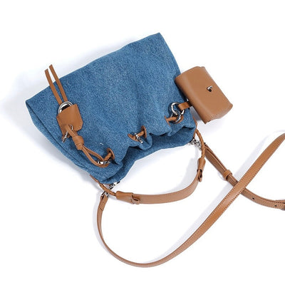 Women's Genuine Leather Denim Patchwork Cool Hobo Bag