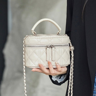 Exquisite Women's Genuine Leather Mini Bag with Gold Ball Chain