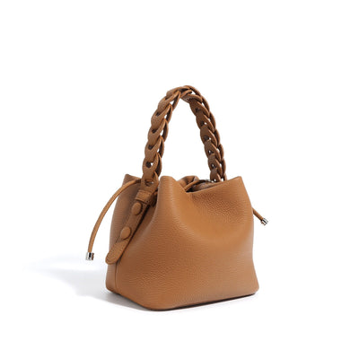 Women's Genuine Top-Grain Leather Versatile Commuting Bucket Bag Single-Shoulder Crossbody Elegant Handheld Bag